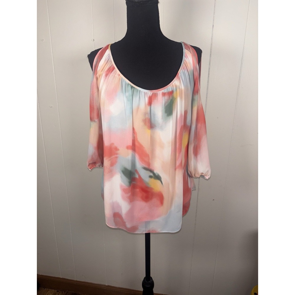 boston proper cloudy floral c/s blouse sheer flowy nwt pink 4